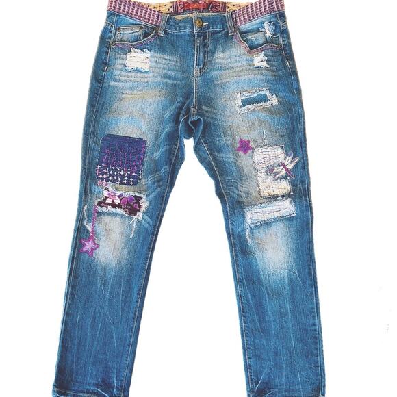 Women's Embellished boho jeans Re-Worked straight leg embroidered in purples - Picture 2 of 14